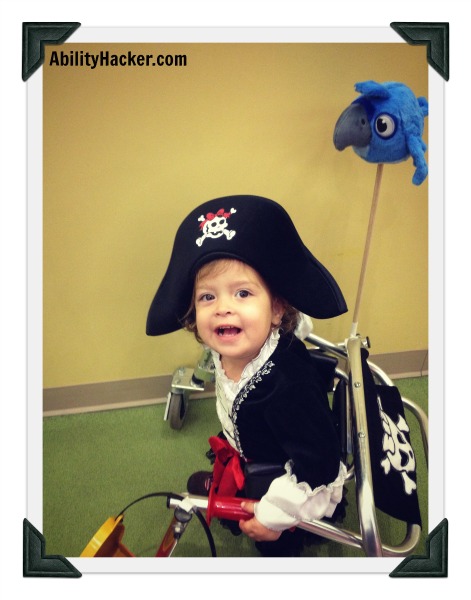 Aargh says the pirate girl in the posterior walker