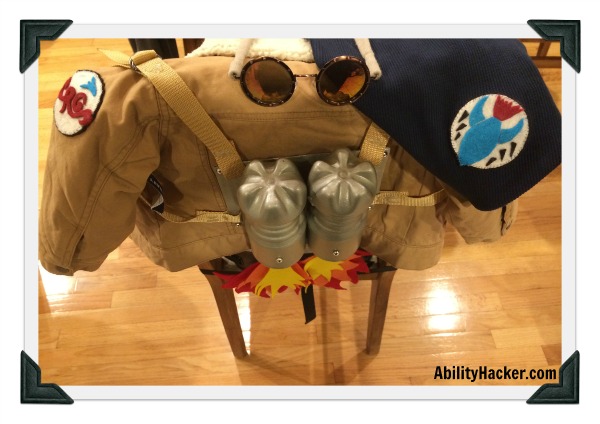 Rocket Girl jacket shirt glasses and rocket pack