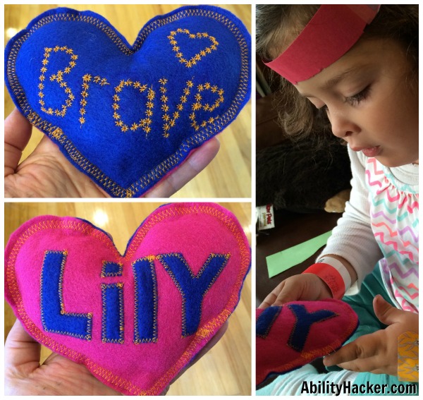 Brave Pillow - Heart with Brave on one side and Lily stitched on to the other