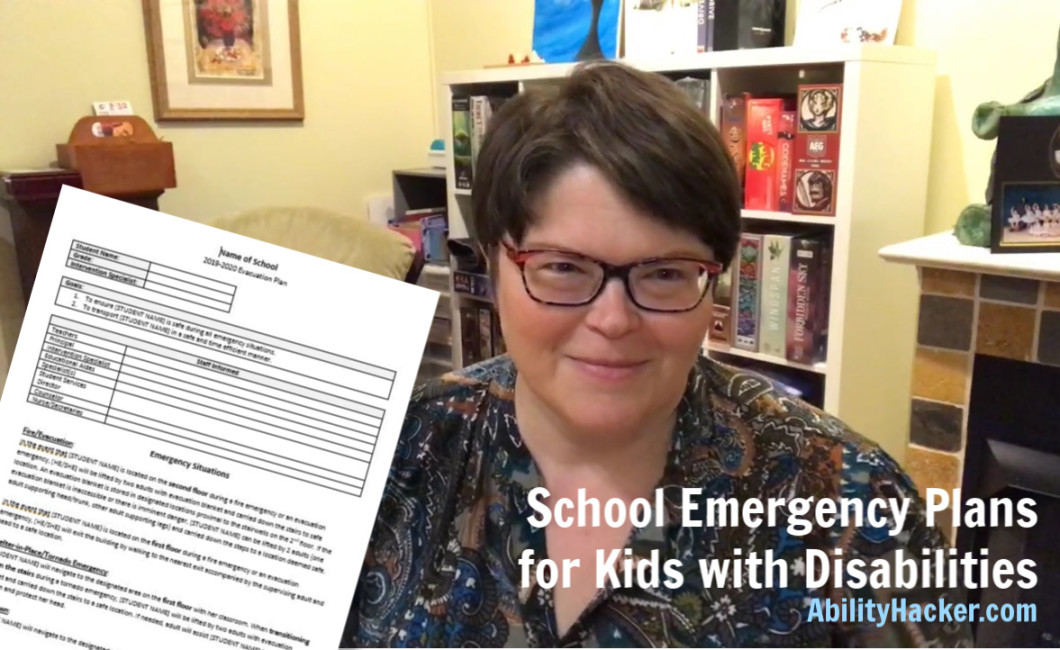 School Emergency Plans for Kids with Disabilities cover image - snapshot of plan, title, picture of Amy